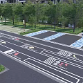 Fire Rescue Access Area With Clear Road Markings Surrounding Trees And Residential Building