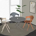 Modern Round Glass Table and Chair Set With Three Different Colored Chairs By Window 3d model