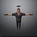 3D Cowboy Character Model With Floating Hat Pink Bandana And Outstretched Arms