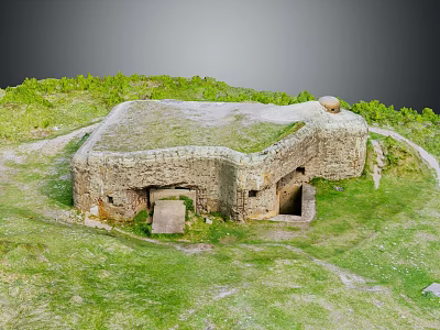 Ancient Stone Fortress Ruin With Grass Covered Top In Green Grassland Area 3d model