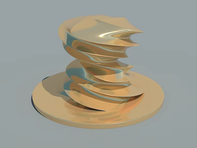 Golden Spiral Sculpture With Layered Structure And Metallic Shine On Circular Base 3d model