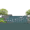 Garden Ornament Design Featuring Stone Wall Water Flow Trees Rocks And Reflection 3d model