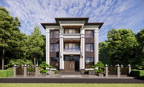 New Chinese Style Single-family House Villa 3F 3d model