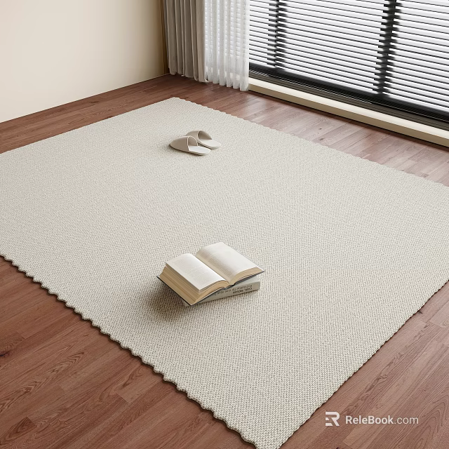 Cozy Square Rug On Wooden Floor With Open Book And Slippers Near Window 3d model 