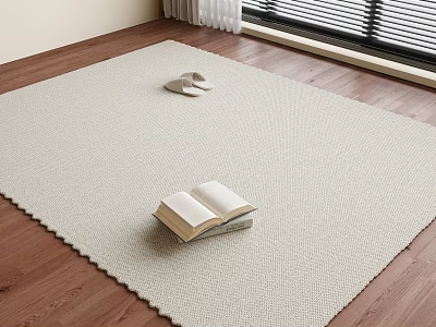 Cozy Square Rug On Wooden Floor With Open Book And Slippers Near Window 3d model