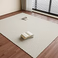 Cozy Square Rug On Wooden Floor With Open Book And Slippers Near Window