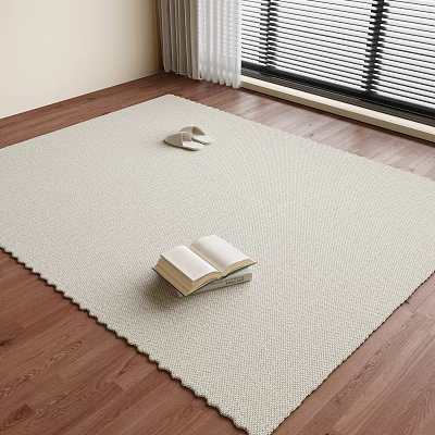 Cozy Square Rug On Wooden Floor With Open Book And Slippers Near Window 3d model