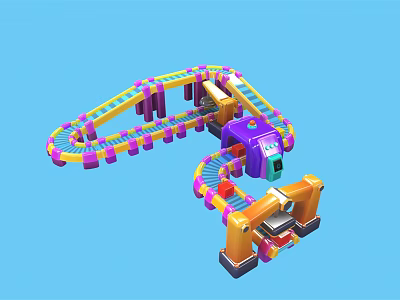 Colorful Industrial Conveyor System With Purple Machinery And Orange Mechanical Tracks 3d model