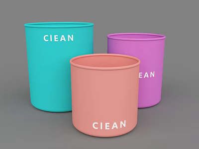 Colorful Three Piece Utensil Set with Clean Label in Turquoise Pink Purple 3d model