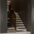 Elegant Modern Staircase Design With Marble Steps Metal Frame And Dark Textured Wall