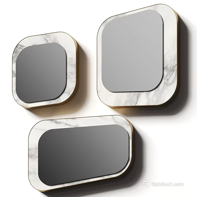 Three Modern Mirrors With Stylish Marble Frames Elegant Home Decor 3d model 