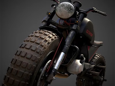Vintage Style Motorcycle With Large Treaded Tires And Round Headlight Black Body Design 3d model