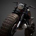 Vintage Style Motorcycle With Large Treaded Tires And Round Headlight Black Body Design