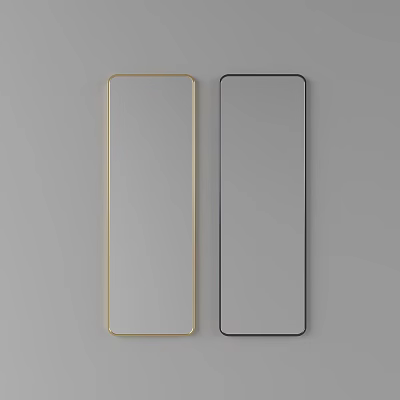 Two Long Rectangular Mirrors with Gold and Black Frames on Gray Background 3d model