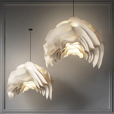 Modern Interior Chandeliers With Layered White Flower Petal Design And Soft Warm Glow 3d model