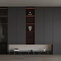 Modern Gray Bookcase With Glass Doors Display Shelves And Marble Base Decorative Items