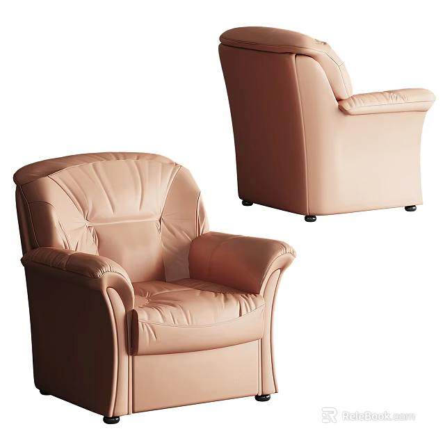 Light Beige Leather Single Sofa with Comfortable Armrests and Modern Design 3d model