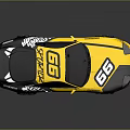 Yellow And Black Racing Car With Number 66 Turbo And Sticky Tire Details