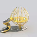 Modern Yellow Spherical Play Structure Featuring Spiral Slide and Wireframe Design Base Supports 3d model