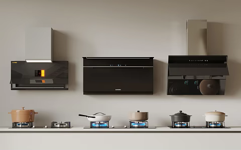 Range hood and stove combination 3d model