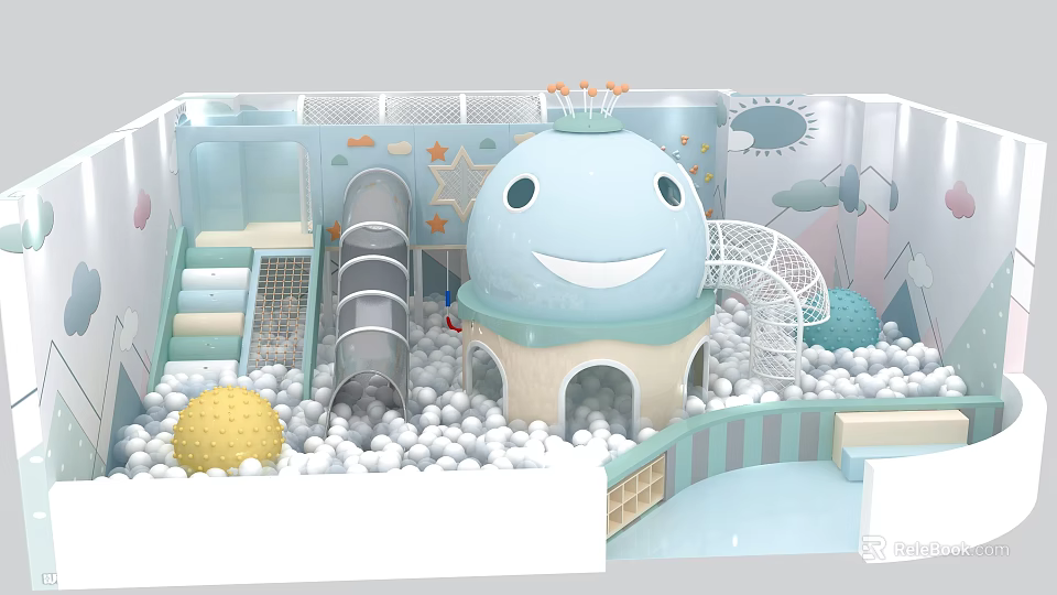 Building Blocks Kids Play Area With Whale Slide Ball Pit And Stars 3d model 
