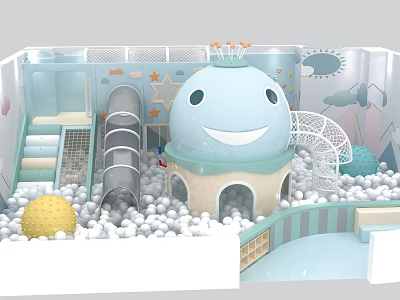 Building Blocks Kids Play Area With Whale Slide Ball Pit And Stars 3d model