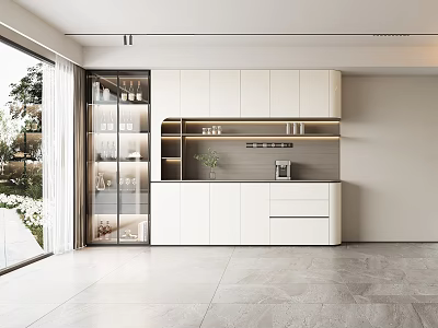 Modern White Sideboard With Glass Door Cabinets Open Shelves And Sleek Countertop 3d model