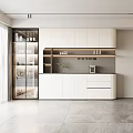 Modern White Sideboard With Glass Door Cabinets Open Shelves And Sleek Countertop