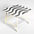Modern Striped Table Furniture With Black And White Patterned Top And Wooden Legs