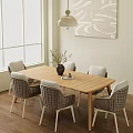 Natural Light Dining Table Set With Wooden Table Six Rattan Chairs And Wall Art