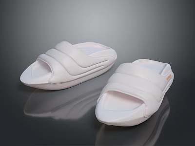 White Open Toe Slippers With Straps Minimalist Design Comfortable Modern Sole 3d model