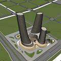 Modern Hotel Building With Three Curved Towers And Grid Facade Design