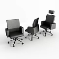 Modern Black Office Chairs With Wheels And Different Styles In White Background 3d model