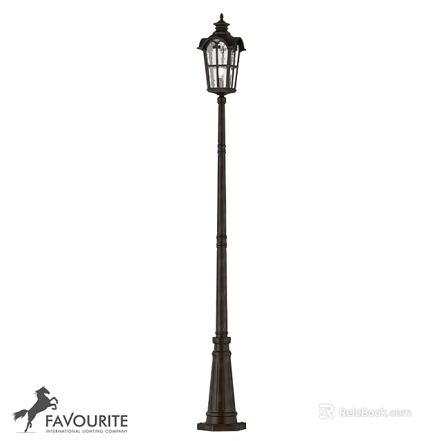 Traditional Outdoor Lamp With Glass Shade And Black Metal Pole For Garden Pathway 3d model 