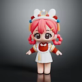 Cute Character Doll With Pink Hair Pigtails Rabbit Ear Hat And Red White Outfit
