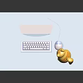 Computer Monitor Displaying Cat Image With Toy Cat Keyboard And Mouse On Desk