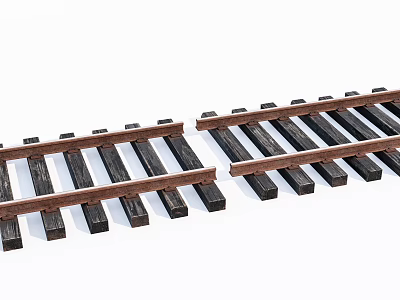 Railroad Tracks With Wooden Sleepers And Metal Rails For Railway Infrastructure 3d model