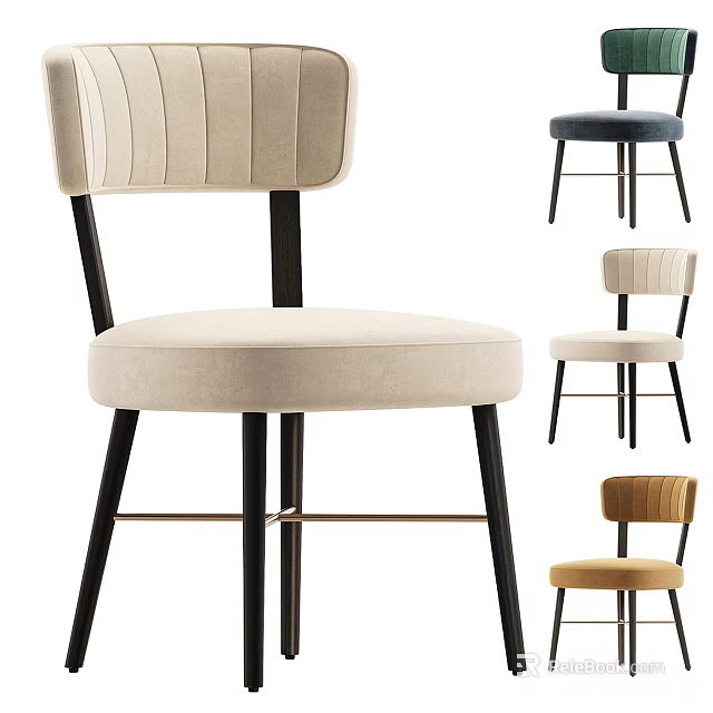 Stylish Modern Dining Chairs With Striped Backrest Padded Seat And Black Metal Legs 3d model 