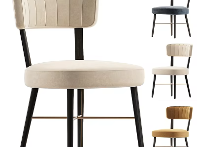 Stylish Modern Dining Chairs With Striped Backrest Padded Seat And Black Metal Legs 3d model