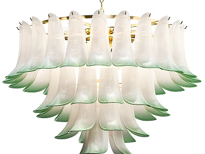 Elegant Multi Tiered Glass Chandelier with Petal Shaped White and Green Shades 3d model
