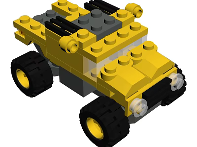 Yellow and Gray Building Blocks Toy Car with Large Black Wheels and Assembled Design 3d model
