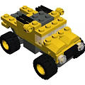 Yellow and Gray Building Blocks Toy Car with Large Black Wheels and Assembled Design