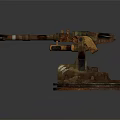 Detailed Rusted Mechanical Device With Orange Accents And Heavy Metal Base Structure