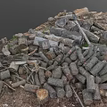 Scattered Pile of Raw Wood Logs and Stones on Grassy Natural Ground