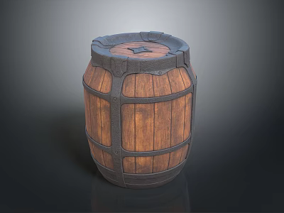 Traditional Wooden Barrel With Metal Hoops For Household Storage And Decorative Use 3d model