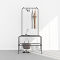 Modern Metal Coat Rack Featuring Hanging Light Coat Storage Basket And Decorative Plant