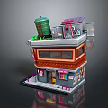 Multi Storey Urban Building With Green Water Tank Roof Structure And Colorful Storefront Windows