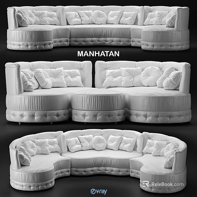 Manhattan Double Sofa Elegant Modern Curved Design With White Plush Cushions 3d model 