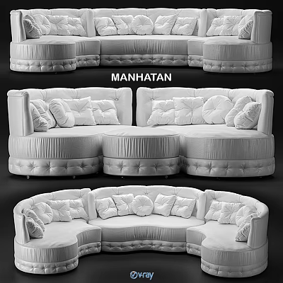 Manhattan Double Sofa Elegant Modern Curved Design With White Plush Cushions 3d model