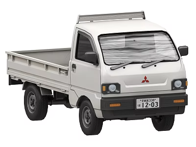 White Mitsubishi Small Truck With Open Cargo Bed And Front Windshield 3d model